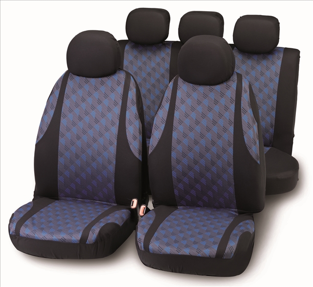  SET COMPLET HUSE SCAUNE (FATA+SPATE) ALBASTRU-NEGRU JAQUARD