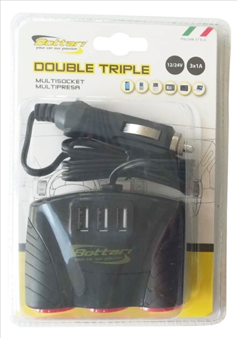 PRIZA BRICHETA TRIPLA CU CABLU 12/24V SI TRIPLU USB BOTTAR