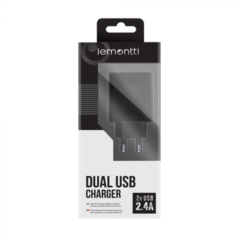  INCARCATOR RETEA 2.4A DUAL USB NEGRU-T.VERDE 0.1 LEI/BUC LEMONTTI