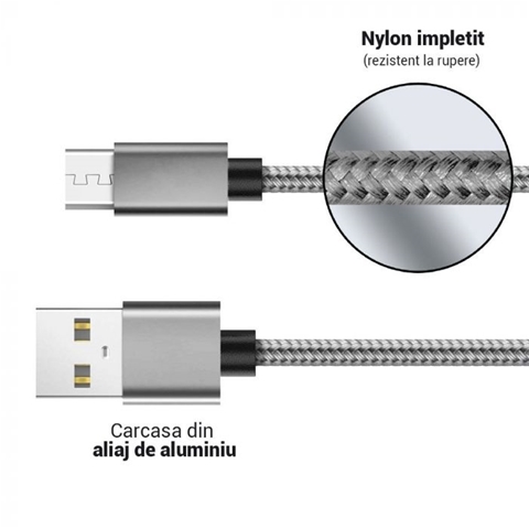  CABLU USB MICROUSB GRI 1.5M IMPLETITURA TEXTILA-T.VERDE 0.1 LEI/ BUC LEMONTTI