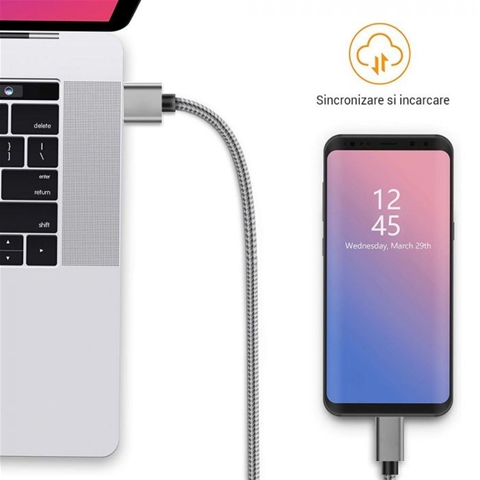 CABLU USB TYPE-C GRI 1.5M IMPLETITURA TEXTILA-T.VERDE 0.1 LEI/ BUC LEMONTTI