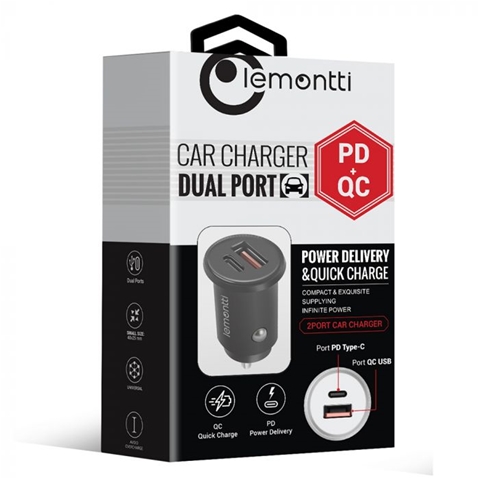  INCARCATOR AUTO PD TYPE C+USB QUICK CHARGE 30W NEGRU-T.VERDE 0.1 LEI/BUC LEMONTTI