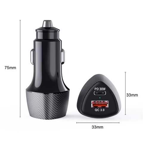 INCARCATOR AUTO SUPER FAST 48W NEGRU CU 2 PORTURI PD TYPE-C 30W SI USB-A QC3.0