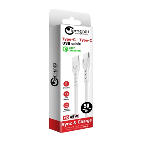 CABLU FAST CHARGE TYPE-C LA TYPE-C ALB LUNGIME 0.5M LEMONTTI