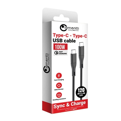 CABLU INCARCARE SUPER FAST 100W TYPE-C LA TYPE-C, NEGRU, LUNGIME 1.2M LEMONTTI