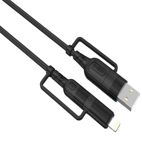 CABLU MULTI CONECTOR 4 IN 1 USB-A TYPE-C LA TYPE-C LIGHTNING 60W 1.2M NEGRU LEMONTTI