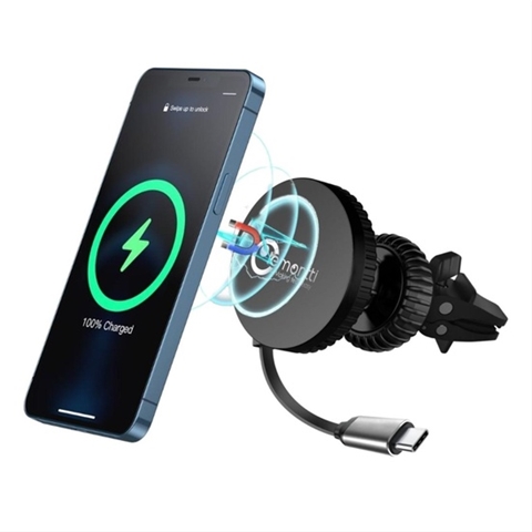  SUPORT AUTO MAGNETIC CU INCARCARE WIRELESS CABLU RETRACTABIL TYPE-C NEGRU LEMONTTI