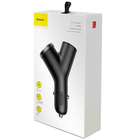  INCARCATOR AUTO TYPE-Y DUAL USB SI BRICHETA AUTO NEGRU-T.VERDE 0.18 LEI/ BUC BASEUS