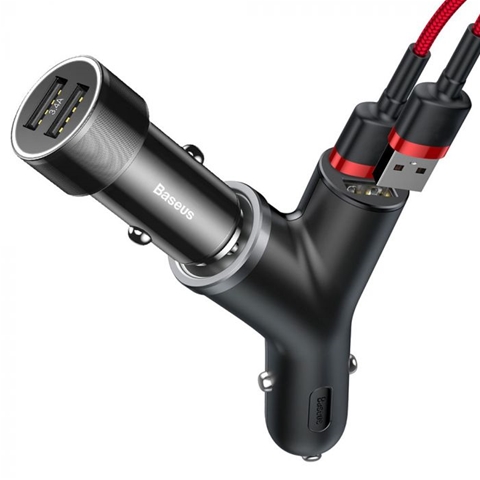  INCARCATOR AUTO TYPE-Y DUAL USB SI BRICHETA AUTO NEGRU-T.VERDE 0.18 LEI/ BUC BASEUS