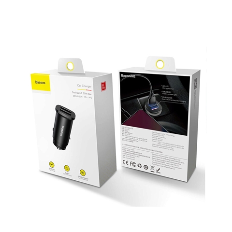 INCARCATOR AUTO METALIC TIP RACHETA QC 3.0 CU 2 USB 30W 5A MAX NEGRU BASEUS