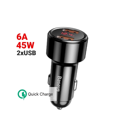 INCARCATOR AUTO TIP RACHETA QC NEGRU CU 2 USB 45W 6A SI DIGITAL DISPLAY BASEUS