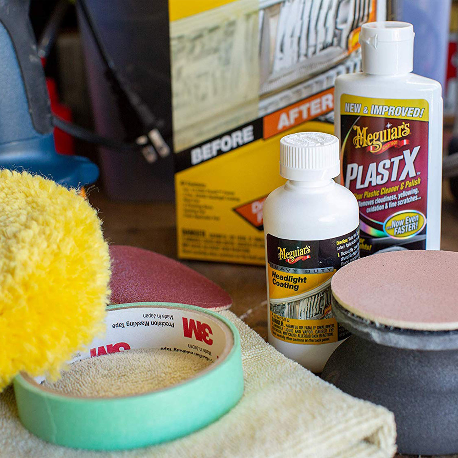  NBB KIT POLISH FARURI CU MASINA POLISH, HEAVY DUTY HEADLIGHT RESTORATION - MEGUIARS